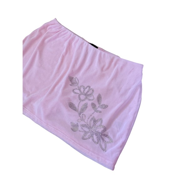 Derek Heart Dresses & Skirts - Y2K 2000s style Derek Heart Pink Mesh Rhinestone Floral Mini Skirt with shorts